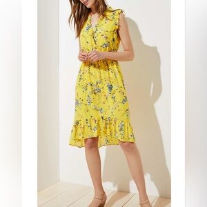 Loft Plus Yellow Paisley Floral V neck Midi Dress 6